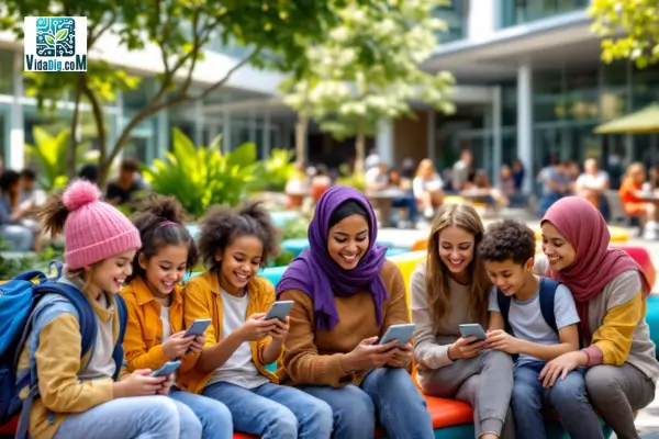 a group of people sitting on a bench looking at their phones